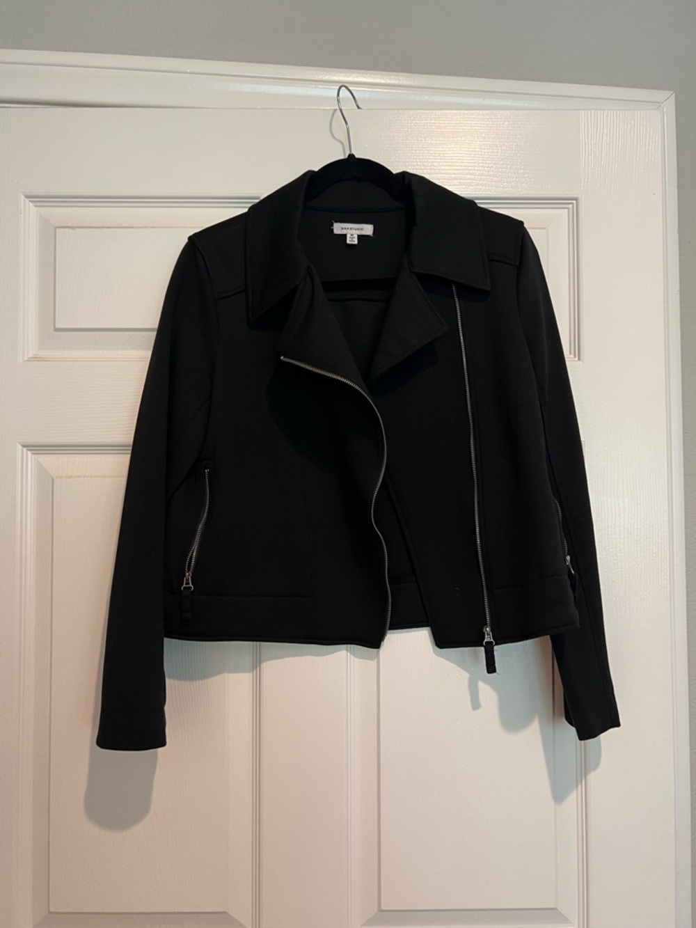 Max Studio Black Asymmetric Zip Moto Jacket